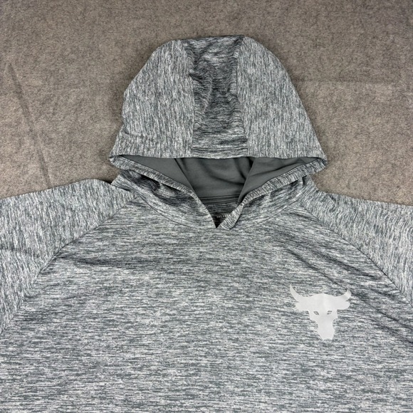 Under Armour Project Rock Bull Gray Heather Hoodie Sweatshirt Men's 3XL HeatGear - Picture 3 of 6